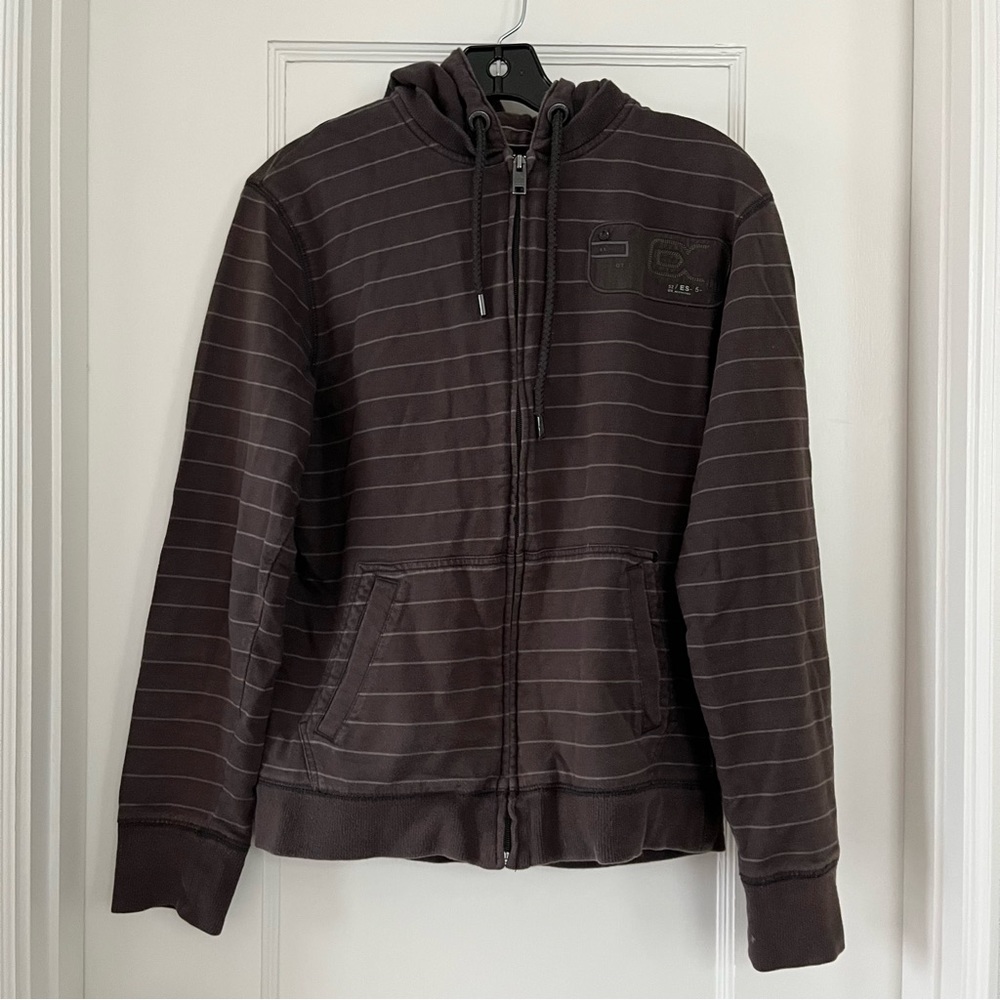 Esprit Mens Striped Hooded Zip Up Jacket Brown Small